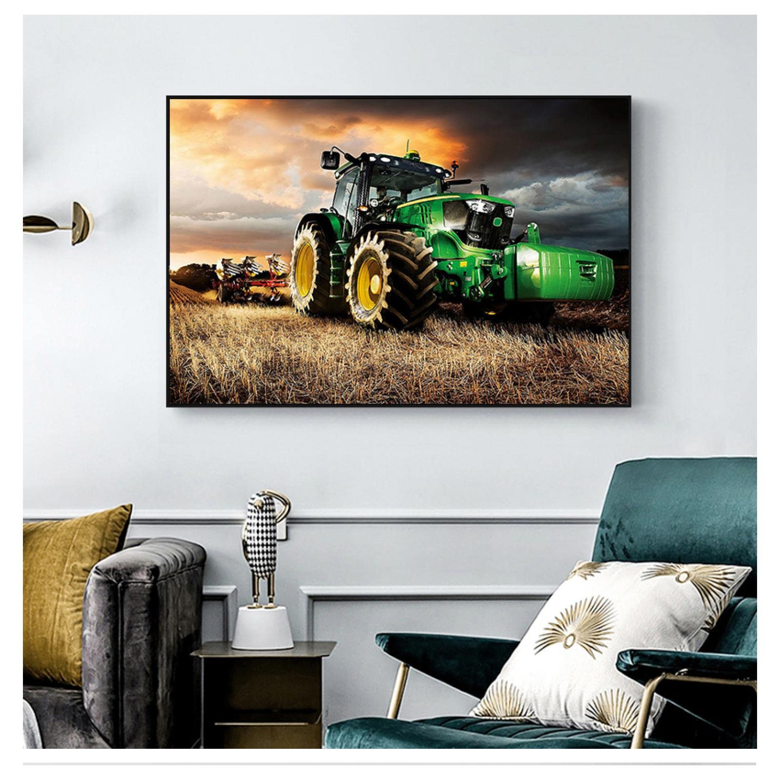 Impresión sobre lienzo Máquina de pintura de lienzo moderna Tractor Agricultura Cosecha Paisaje Arte de la pared Decoración Póster Decoración del hogar Imagen 80x123cm (31x48in)