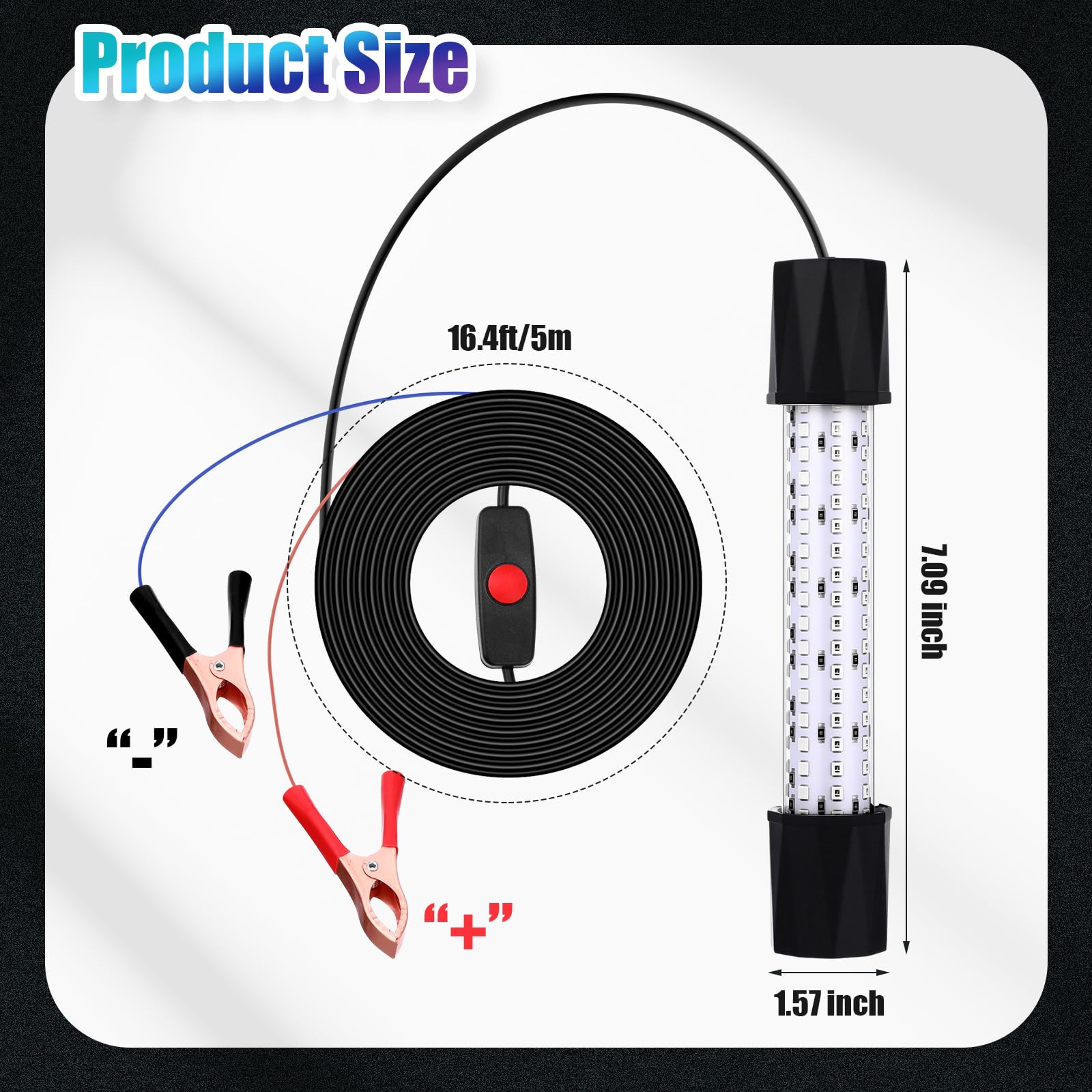 Aurelema 2 Pcs 12V 15W Underwater Submersible Fishing Light Adjustable Fishing Attracting Light LED Lure Bait Finder Lamp with 16.4ft Cord for Pool Boat Sea Crappie Squid Shad Shrimp(Green Glow)