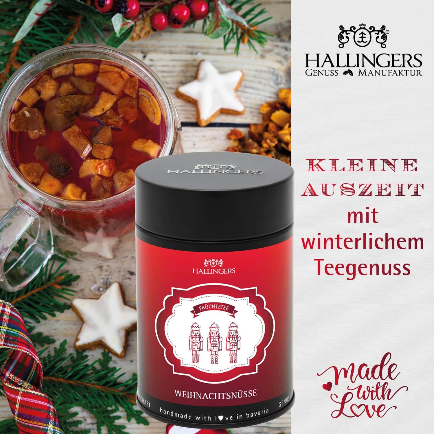 Hallingers Genuss Manufaktur Feinkost Weihnachts-Geschenk-Set - XXL-Geschenkkorb "Frohe Weihnachten" große Selektion Pralinen, Pasta, Lebkuchen, Nougat, Duftkerze, Tee & mehr, Weihnachten für Frauen
