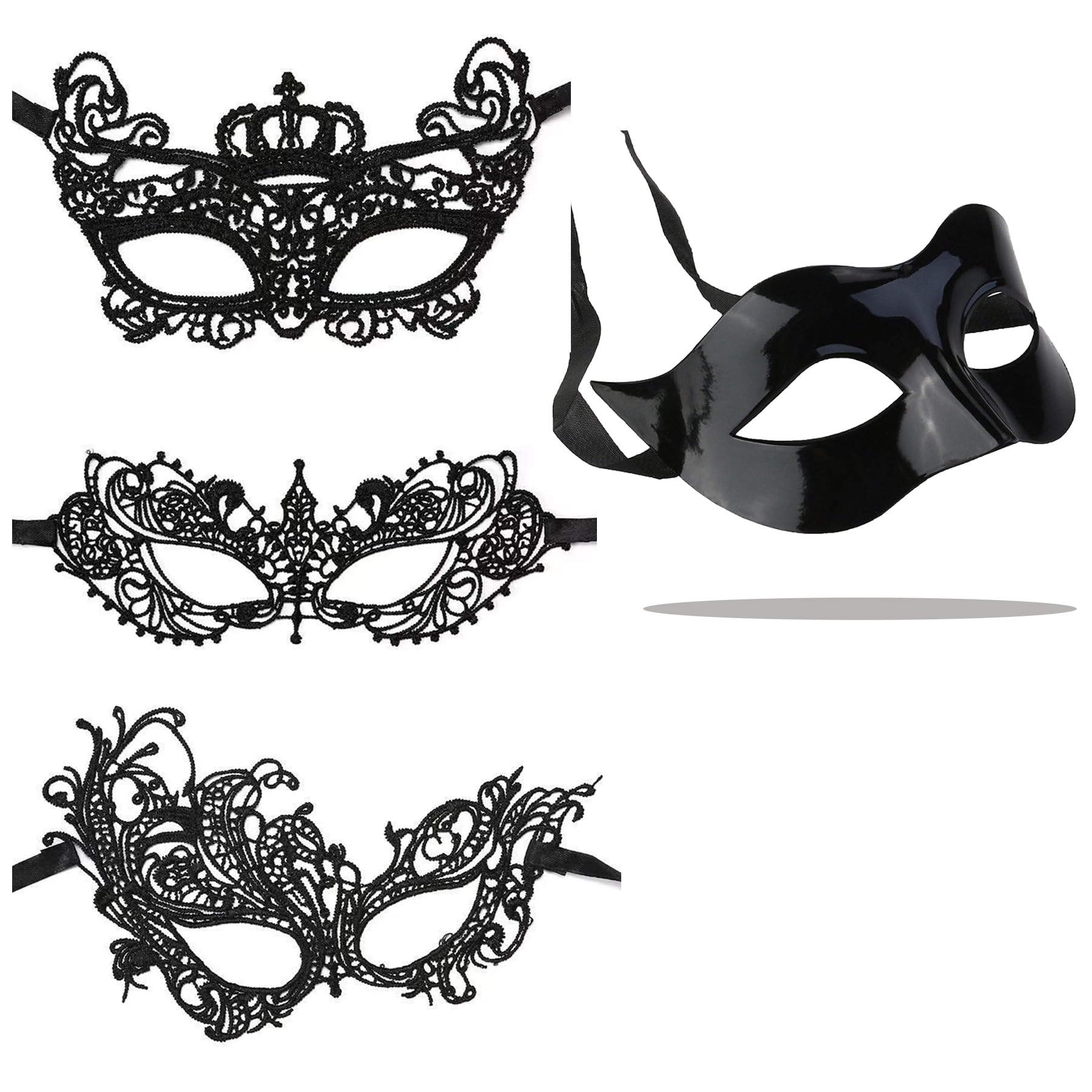 BAIYSFFG 4 PCS Costume Mask Elegant Prom Halloween Masquerade Party Mask for Couples Women and Men, Black