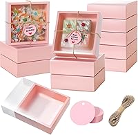Vista 16 de Roowest Paquete de 50 juegos de cajas de regalo caseras de papel kraft con etiquetas en blanco y cuerda de yute (101 artículos) para joyería