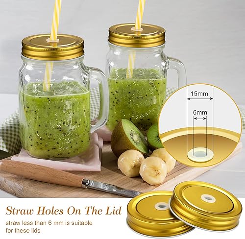 Miniatura 5 de 8 tapas para tarros de conservas de boca regular de acero inoxidable con agujero para pajilla, tarro reutilizable a prueba de fugas, 2.7 pulgadas