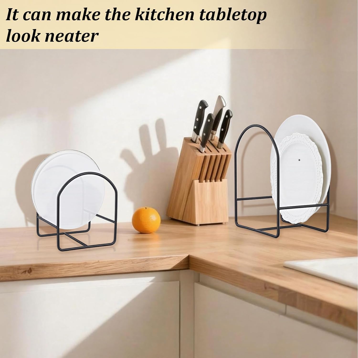 6 Pcs Dish Dinner Plate Stand, Kitchen Plate Holder Organizer 2 Size Iron Upright Dish Rack for Kitchen Cabinets Counter Cupboard (3 Large and 3 Small, Black)