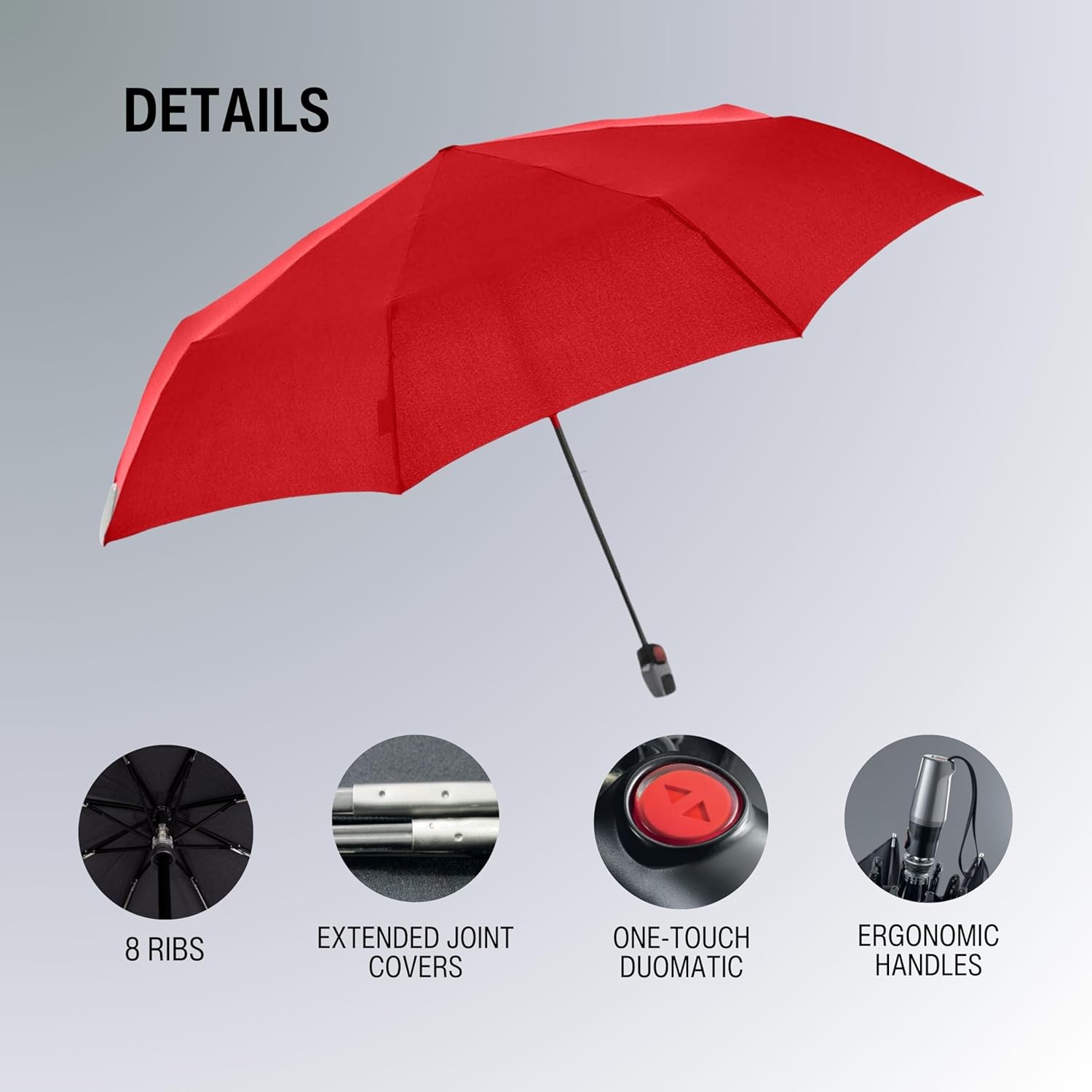Knirps T.200 Duomatic Compact Rain Umbrella in Red– Wind Tunnel Tested to 93 mph, Aluminum Steel Fiberglass Frame, 38in Canopy, OEKO-TEX, High-Performance Automatic Travel Umbrellas - Image 5