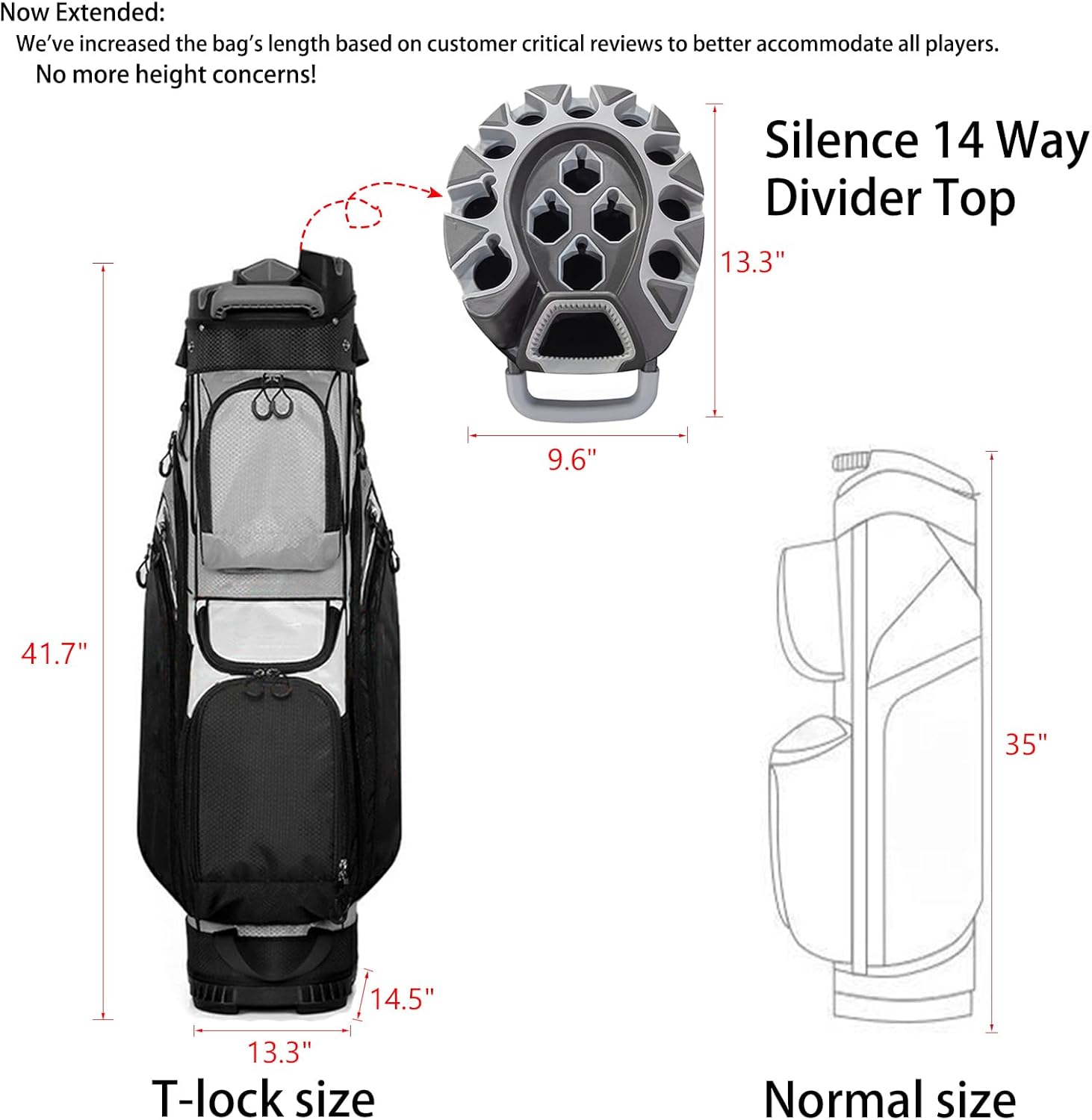 Golf Cart Bag Golf Bags Lightweight with 14 Way Organizer Divider Top Premium with Handles and Rain Cover 41.7inches Height for Men (Taller)