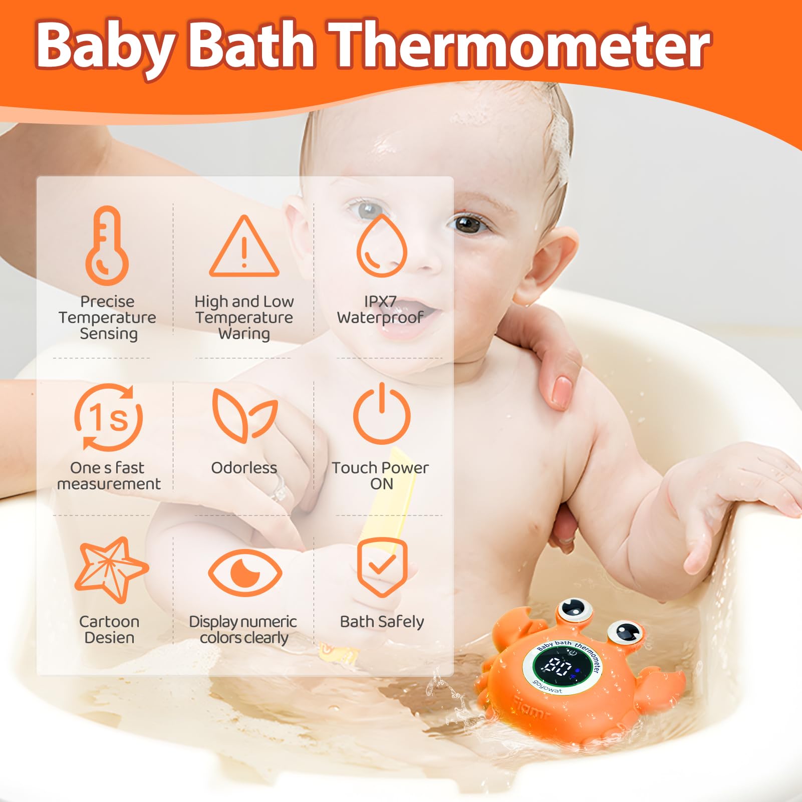 Termómetro de baño para bebé, termómetro de agua para bañera, juguete de cangrejo de ojos grandes, medidor de temperatura del agua flotante, advertencia de temperatura del bebé, advertencia de