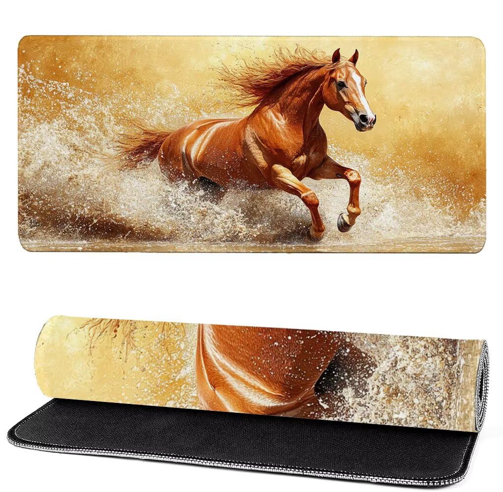 Podkładka pod mysz XXL 1000x500x3mm koń, brązowa podkładka pod mysz do gier, poprawa precyzji i szybkości, podkładka pod mysz do gier antypoślizgowa gumowa podstawa, dekoracja biurka MM-391