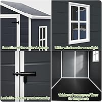 Vista 5 de Cobertizo de almacenamiento al aire libre 6x4.4 pies, cobertizo de plástico de resina con piso para herramientas de jardín, almacenamiento