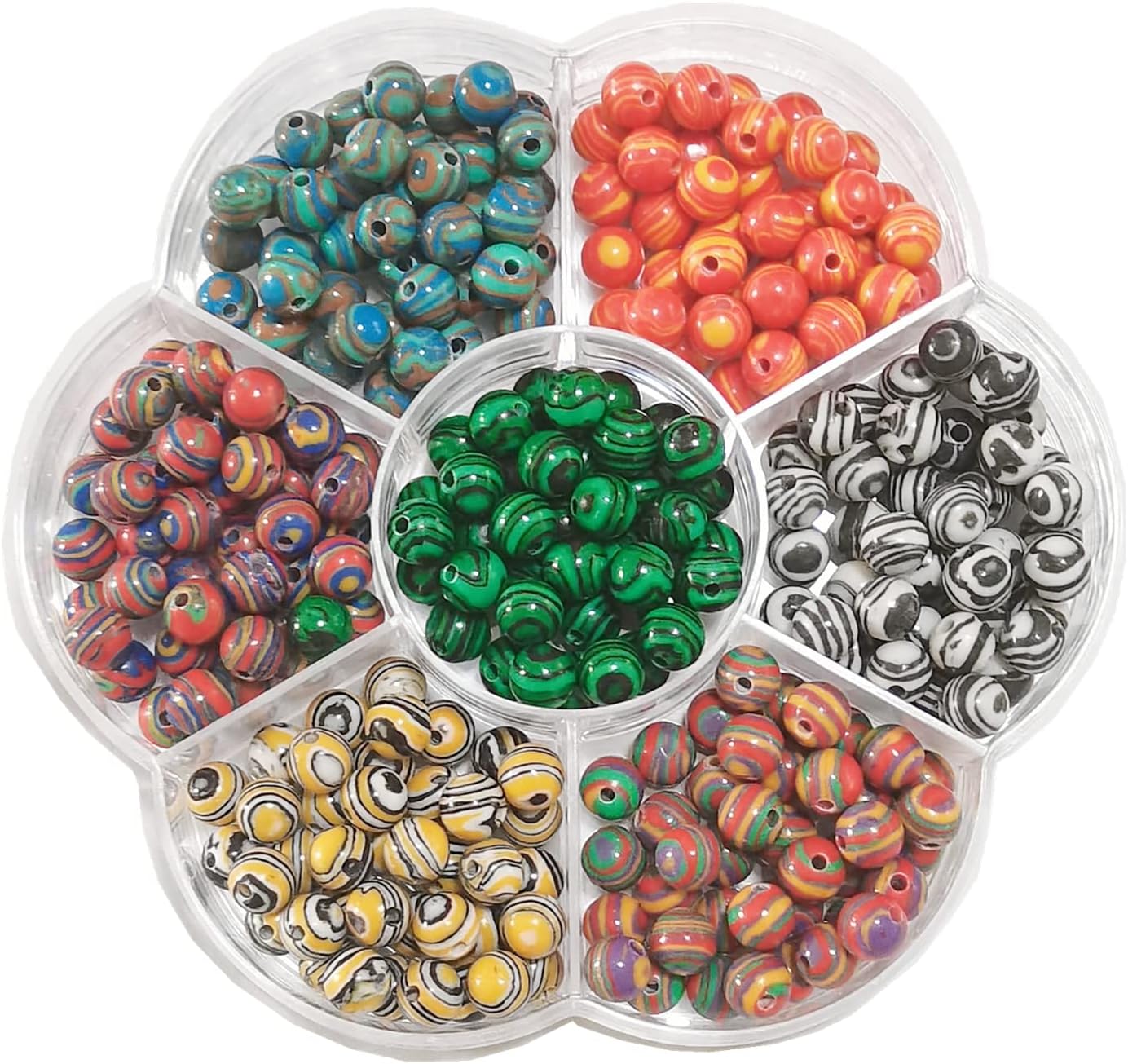 280pcs 6mm Colorful Synthetic Malachite Beads Rainbow Round Beads Gemstone Set for Rosary Mala Jewelry Making Kit