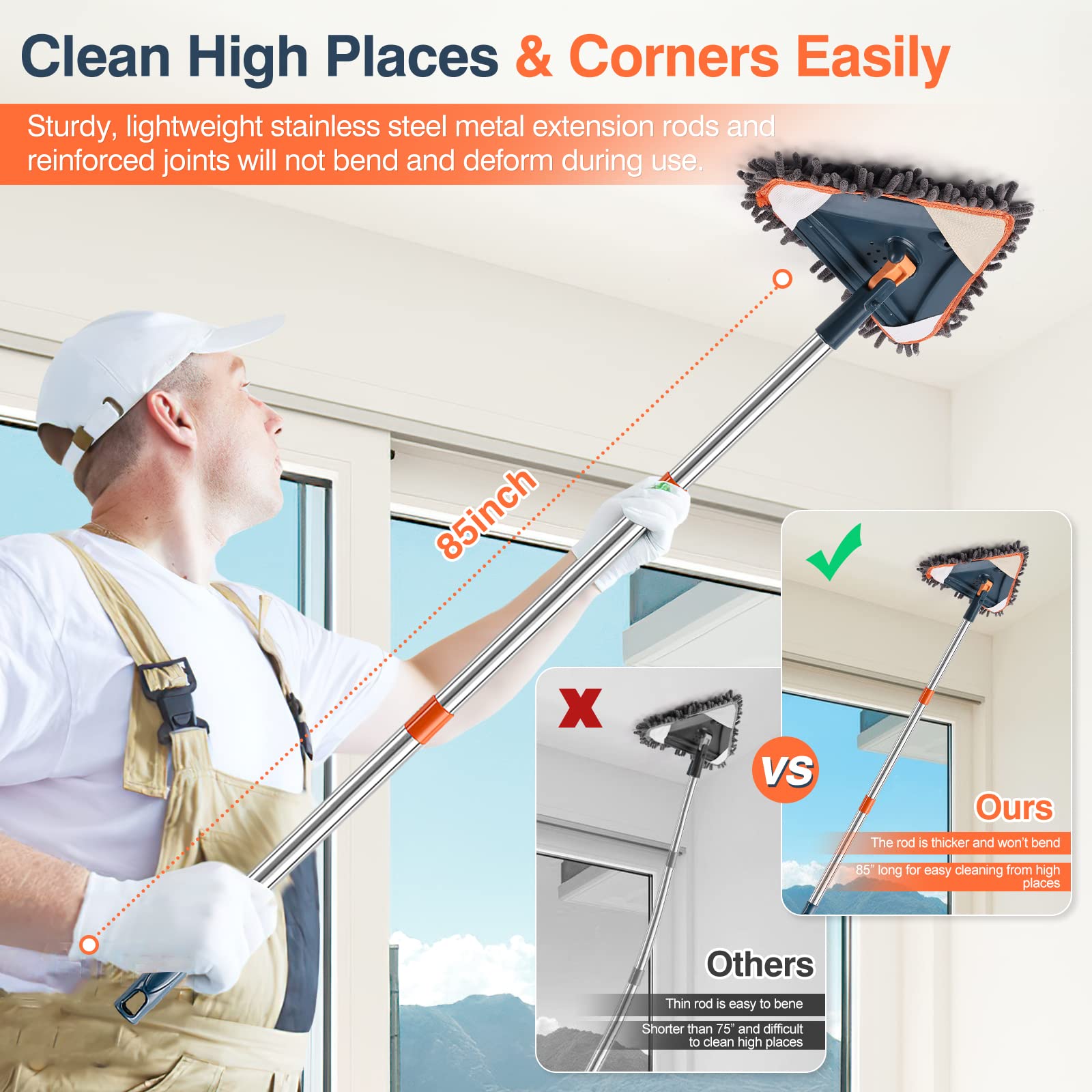 Mop Da Parete Con Manico Lungo 360 ° Mop Per La Pulizia Delle Pareti In