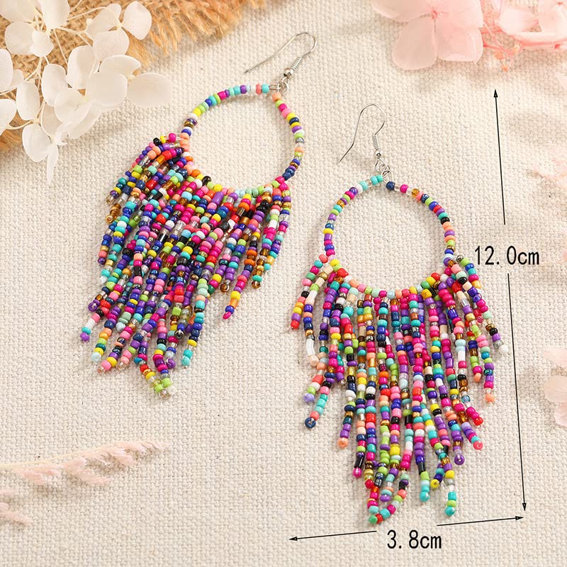Tribal Dangle Fringe Tassel Bead & Hoop Earrings Native American Style by BOGZON (Multi Color) 5