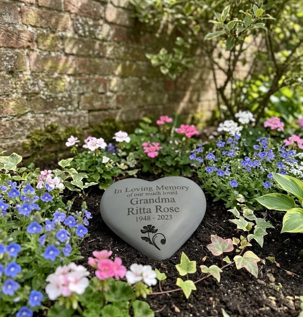 County Engraving Light Grey Personalised Memorial Heart Graveside Tribute Engraved - Enter Your Own Custom Text