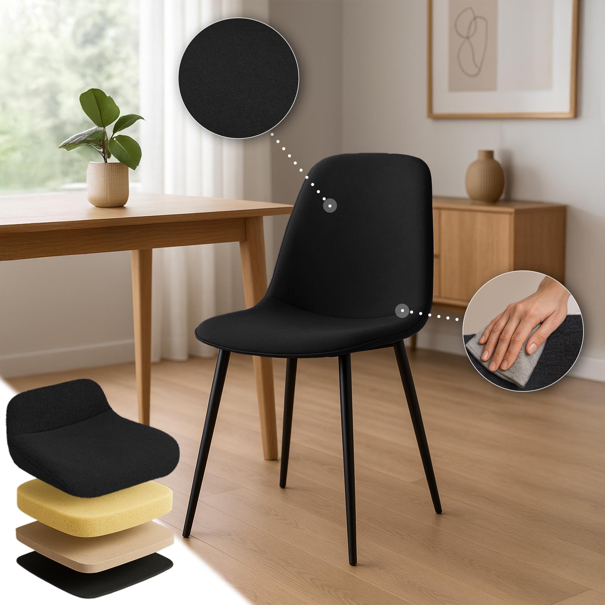4 Chaises De Salle à Manger Maryam – Rembourrées En Velours, Dossier Haut, Supportent 150 Kg (noir)