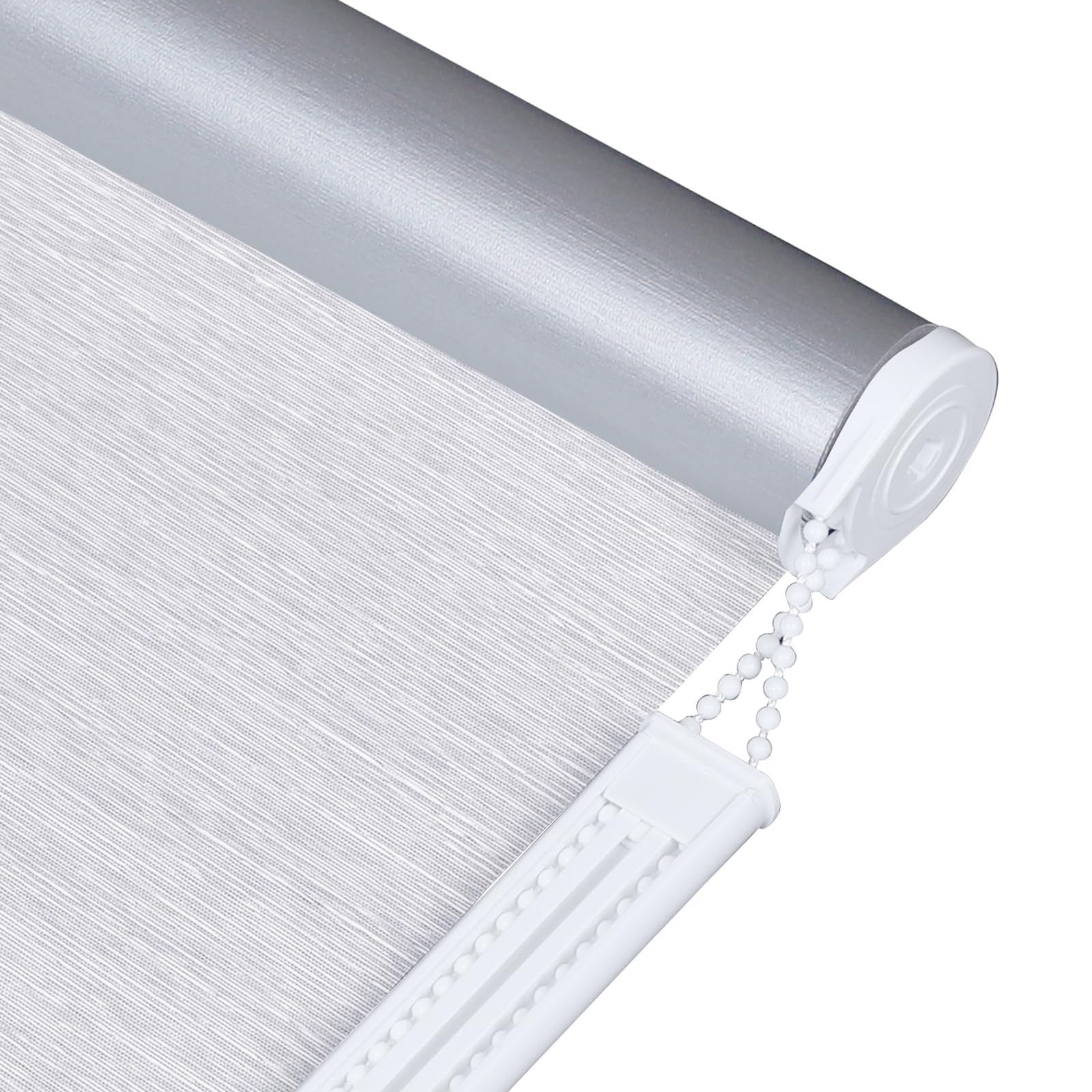 ALLBRIGHT Thermal Insulated Fabric 100% Blackout UV Protection Striped Jacquard Roller Shades for Windows,Easy to Install (Gray, 52")