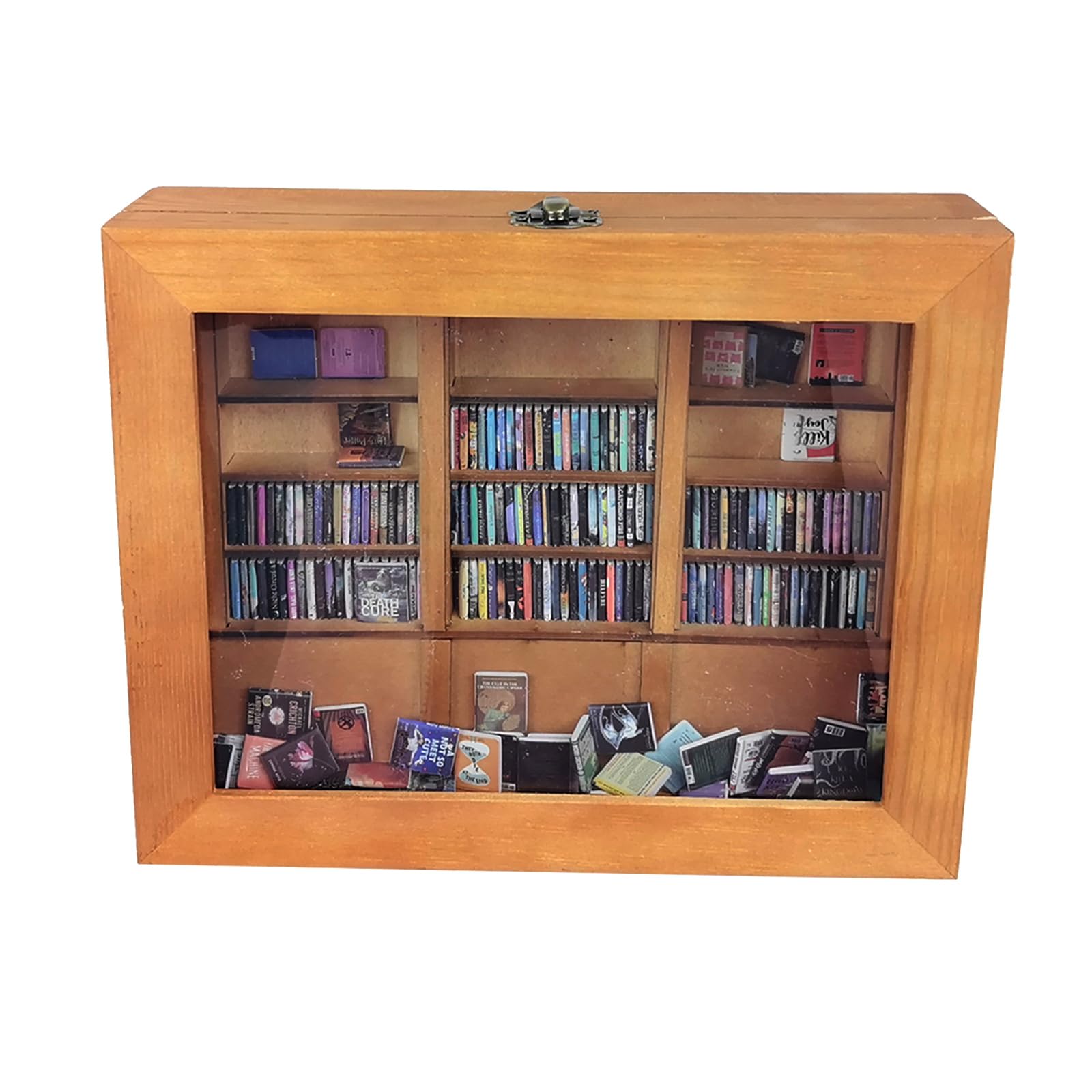 TourKing Anxiety Mini Bookshelf, Miniature Book Display Shelf with 200pcs Mini Books, Shake Away Your Anxiety