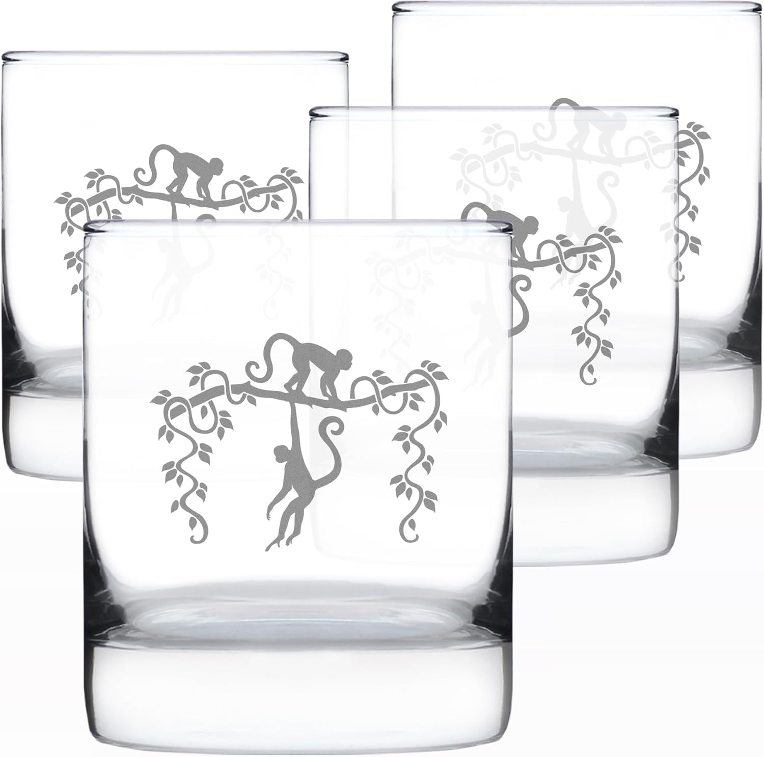 Bevvee Monkey Rocks Glass - Fun Wild Animal Themed Decor and Gifts for Lovers of Apes and Monkeys - Set of 4-10.25 Oz Glasses