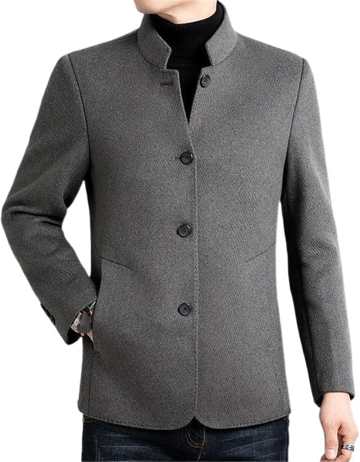 Mens Winter Loose Fit Jacket Warm Thickened Mandarin Collar Coat