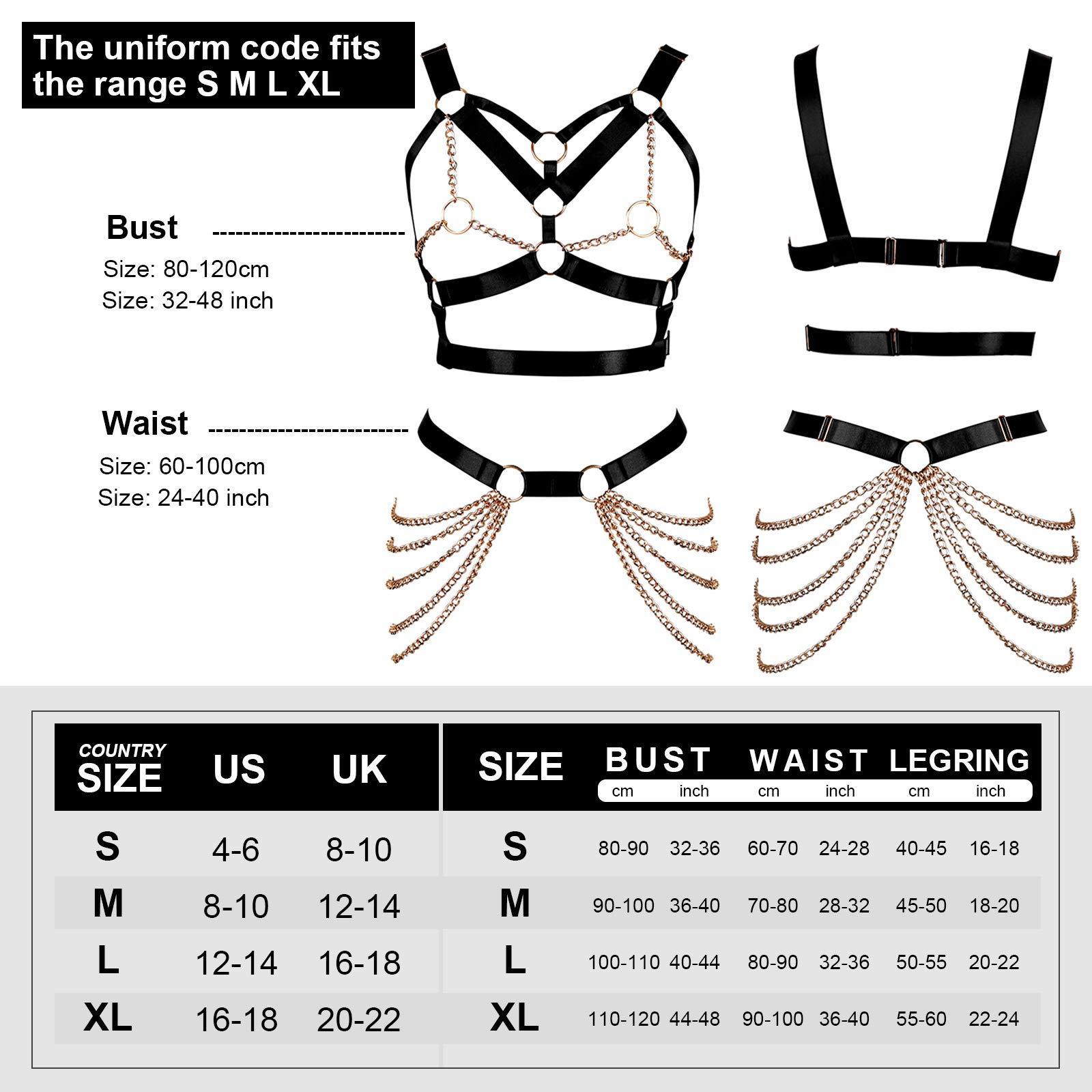 Femmes Punk Corps Harnais Soutien-Gorge Porte-Jarretelles élastique réglable Soutien-Gorge Danse Carnaval Accessoires de déguisement Gothique