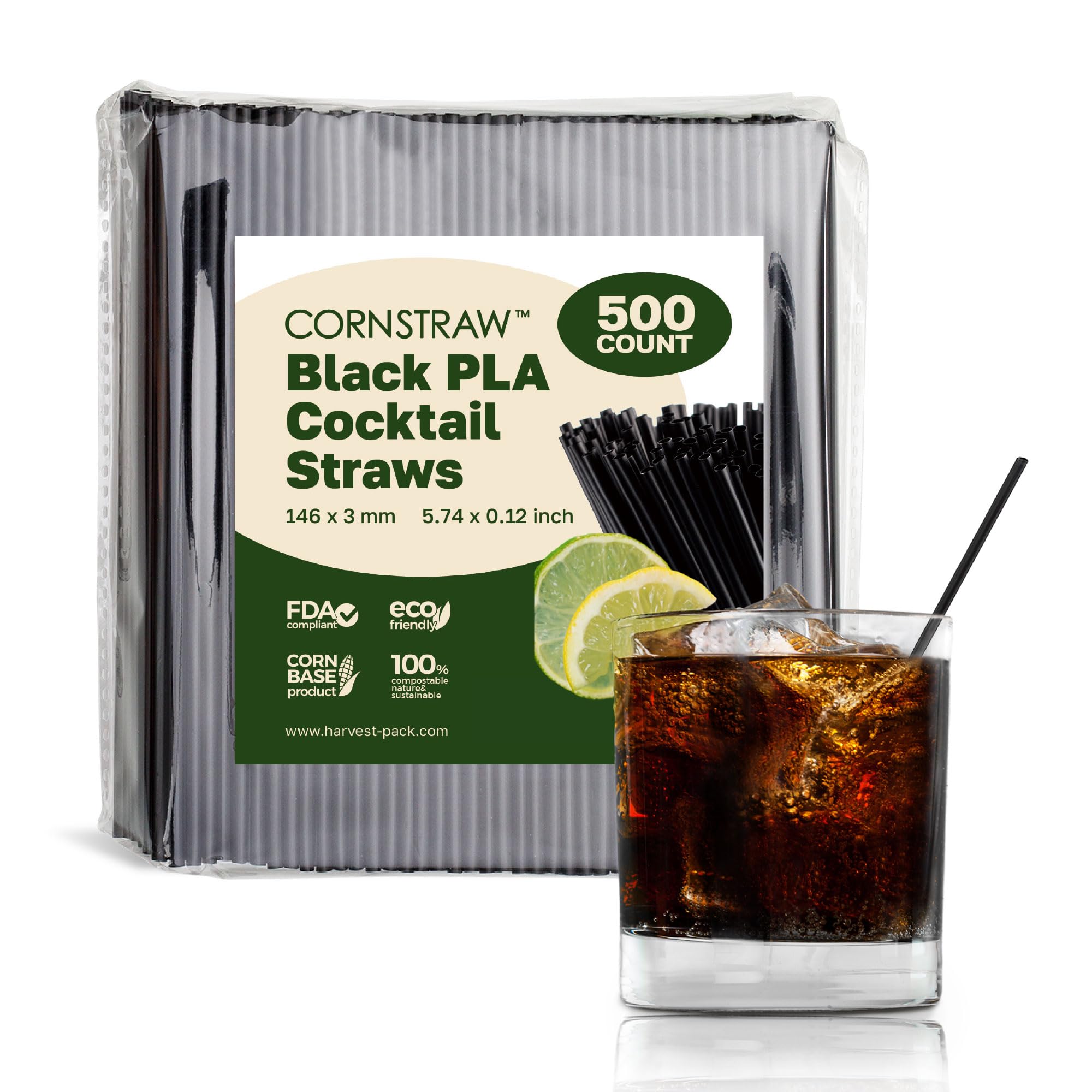 Photo 1 of [500 COUNT]CORNSTRAW 5" Short Cocktail Straws & Coffee Stirrers - Eco-Friendly PLA Cornstarch Plastic-Free Black Straws - Sip Stir Sticks for Whiskey, Cocktails, Cold Drinks - Bar & Party Supplies