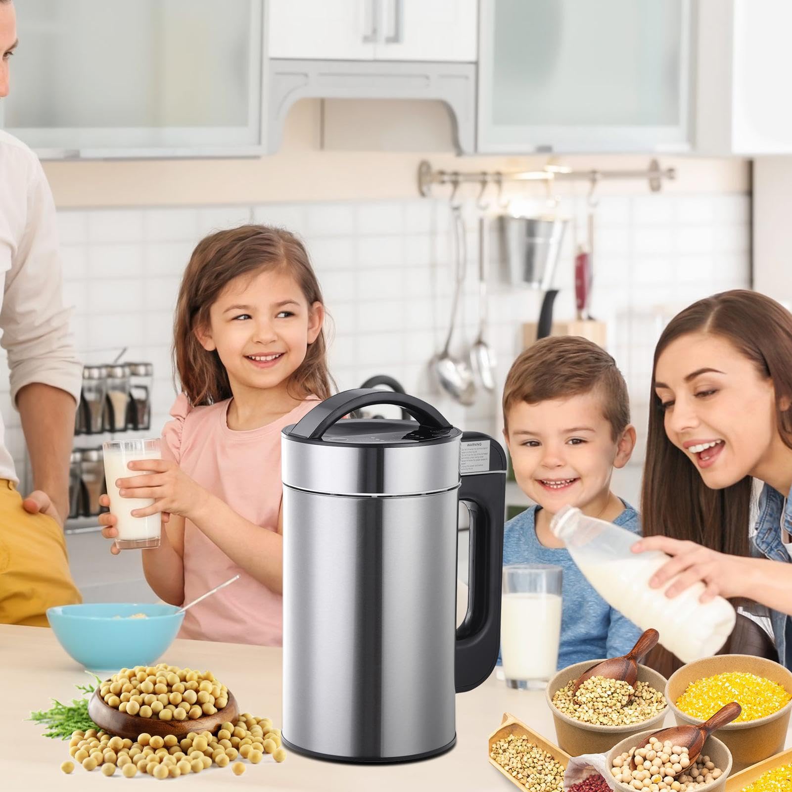 Soy Bean Milk Maker Machine - 1.2L Nut Maker Machine,7 Modes Homemade Fruits Milk Mixing Machine with Filter Spoon, Home Food Mixer for