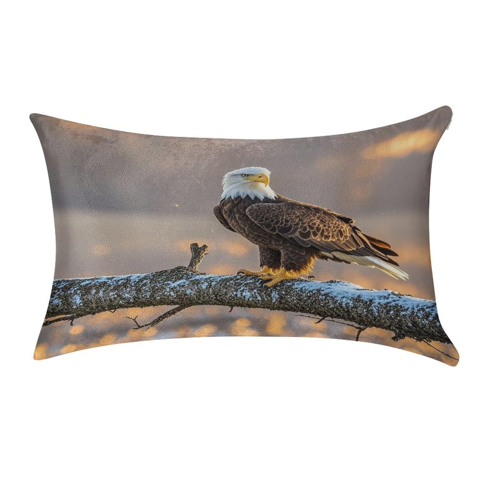 FekiLoot Golden Sunset Bald Eagle Pillow Covers Luxury Velvet Oblong Pillowcases Rectangular Throw Pillows Case Decorative Velvet Cushion Covers Ultra Soft Lumbar Pillow Shells 12 X 20 in