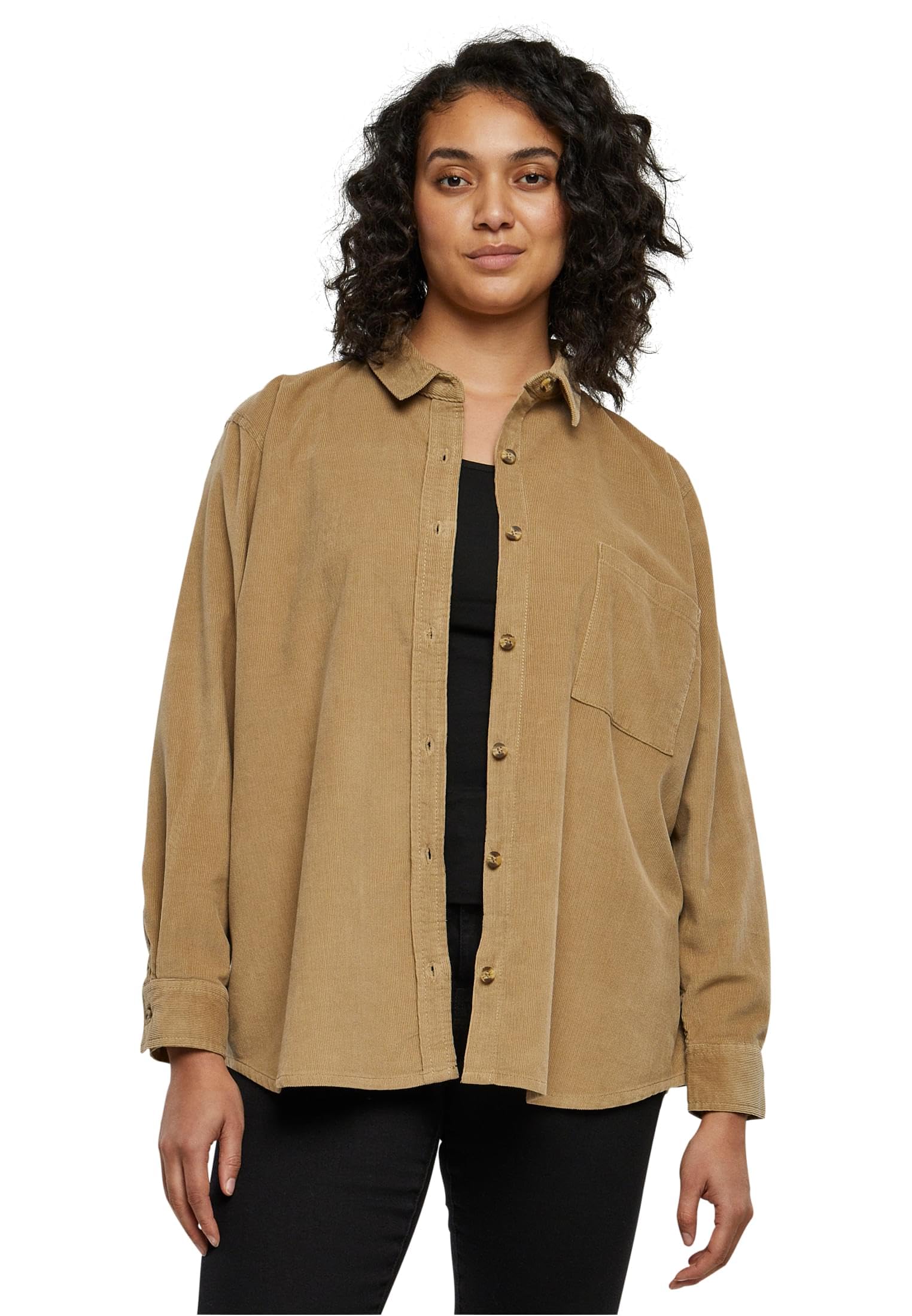 Urban Classics Women's Ladies Corduroy Oversized Shirt Shirt, Warmsand,