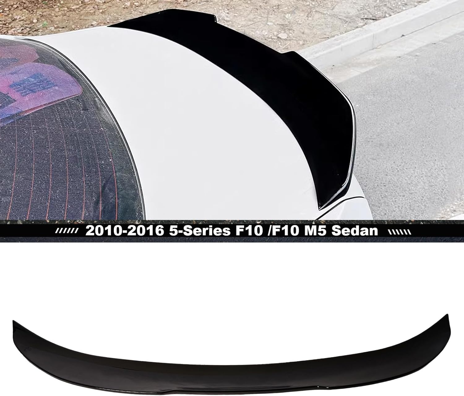 KHK Spoiler Compatible with F10, PSM Style Rear Spoiler, Gloss Black ABS Material Rear Wing Compatible with 2010-2016 BMW 5-Series F10 / F10 M5 Sedan