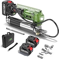J-KU Cordless Electric Grease Gun 12,000 PSI: 8000mAh Batteries, 5.6oz/min Flow, 39.4" Hose & 90° Coupler for Tractors, Farms & Heavy Equipment