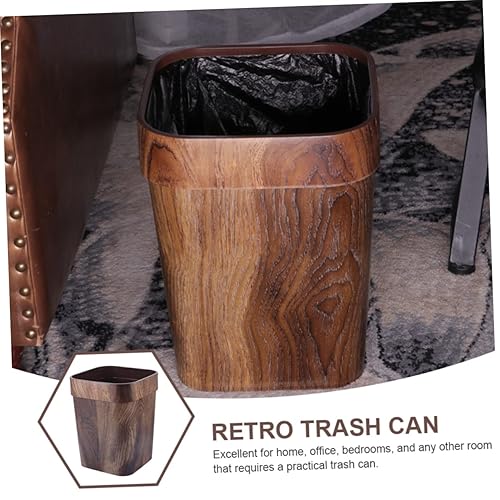 Miniatura 8 de Bote de basura retro de imitación de grano de madera, cuadrado para basura, decorativo, rectangular, color negro, con tapa, papelera con tapa,