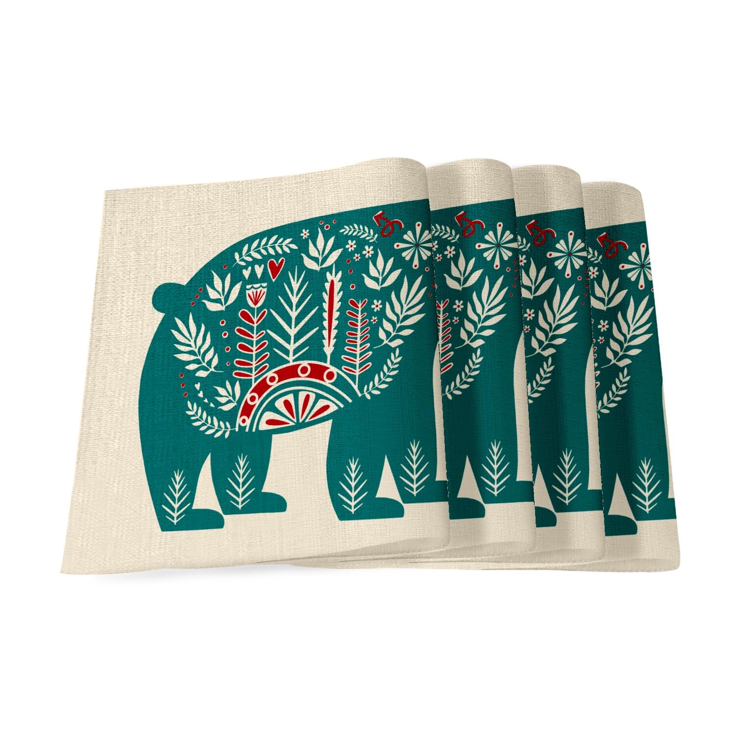 Sets de table en lin de Noël grand format avec des motifs d'hiver raffinés