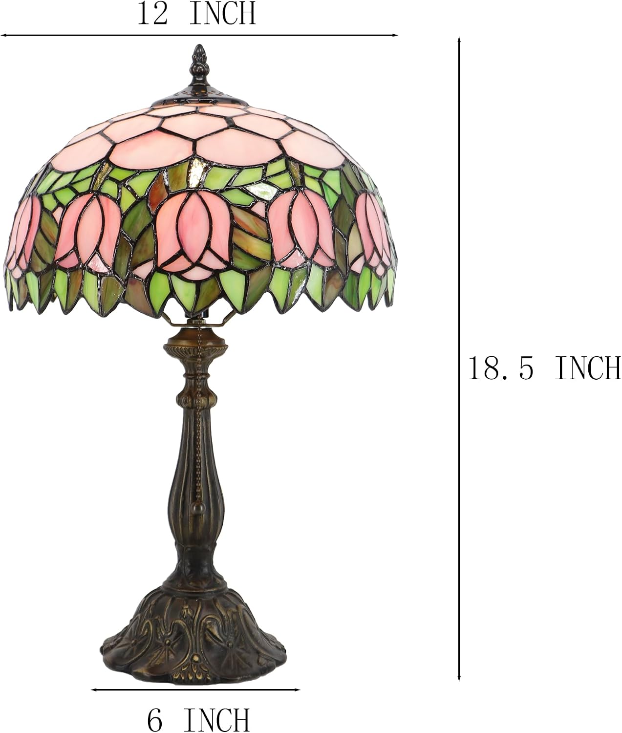 Tiffany Lamps Pink Tulip Style Stained Glass Table Lamp Desk Bedside Reading Light 12X12X18.5 Inches with Bronze Resin Base Applicable to Bedroom Living Room Office