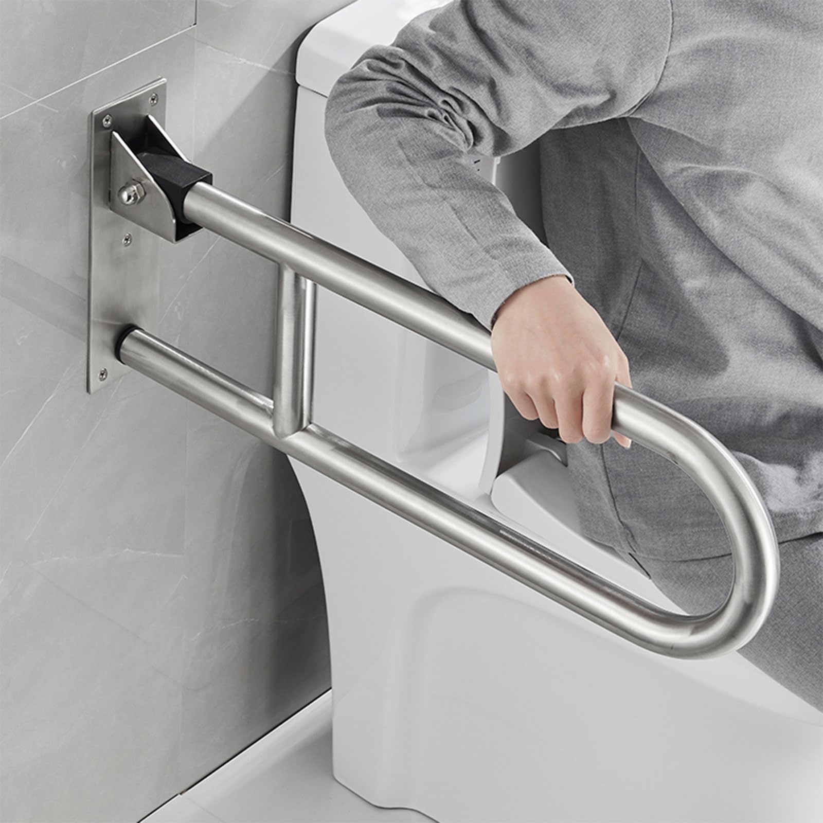 Barra Baño Minusvalido 75cm, Barra de Apoyo para Inodoro Acero Inoxidable Asidero de Seguridad Abatible Blanco Asa Antideslizante Manija de la Ducha Barras Sujeción 75cm/29.5in