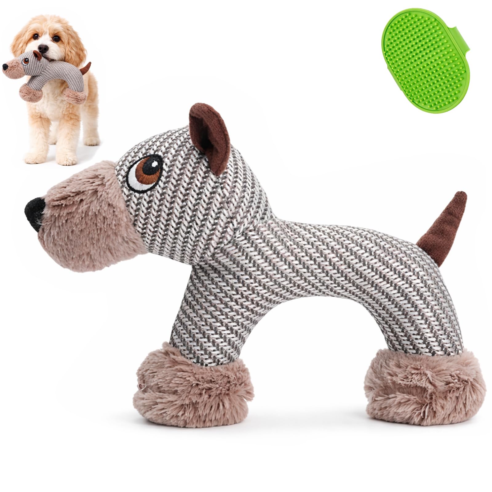 AUOBAG Dog Toys for Aggressive Chewers, Indestructible Stuffed Animals Toy for Puppy & Small Dogs, Linen Fabric Plush Design for Anxiety Relief (Dog)