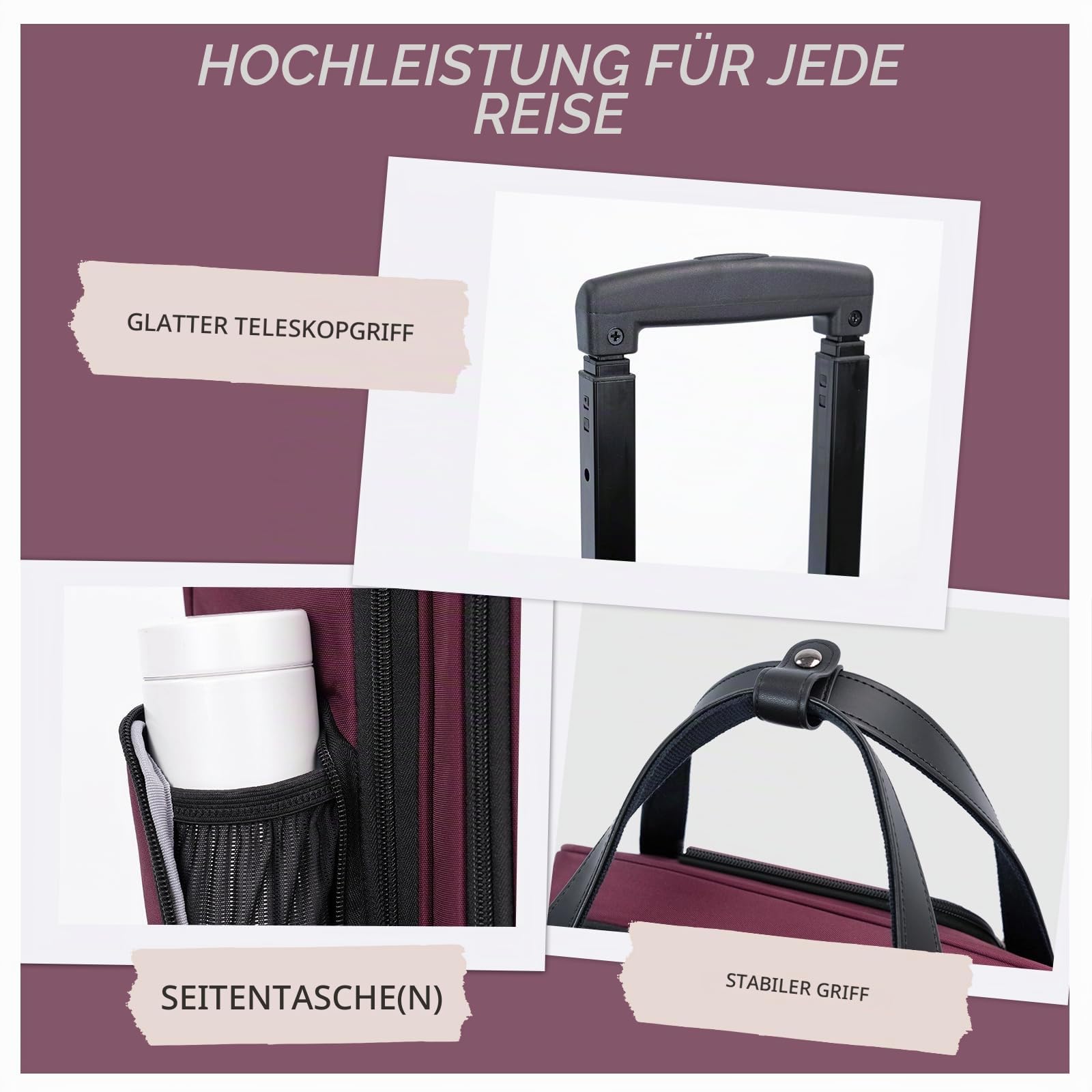 VANKEAN Laptoptasche mit Rollen16-Zoll-Multifunktions Undersitzer Leichtgewicht Overnight Koffer mit Rädern Rollenkoffer für Frauen Männer Reisen Business Arbeit, Violett
