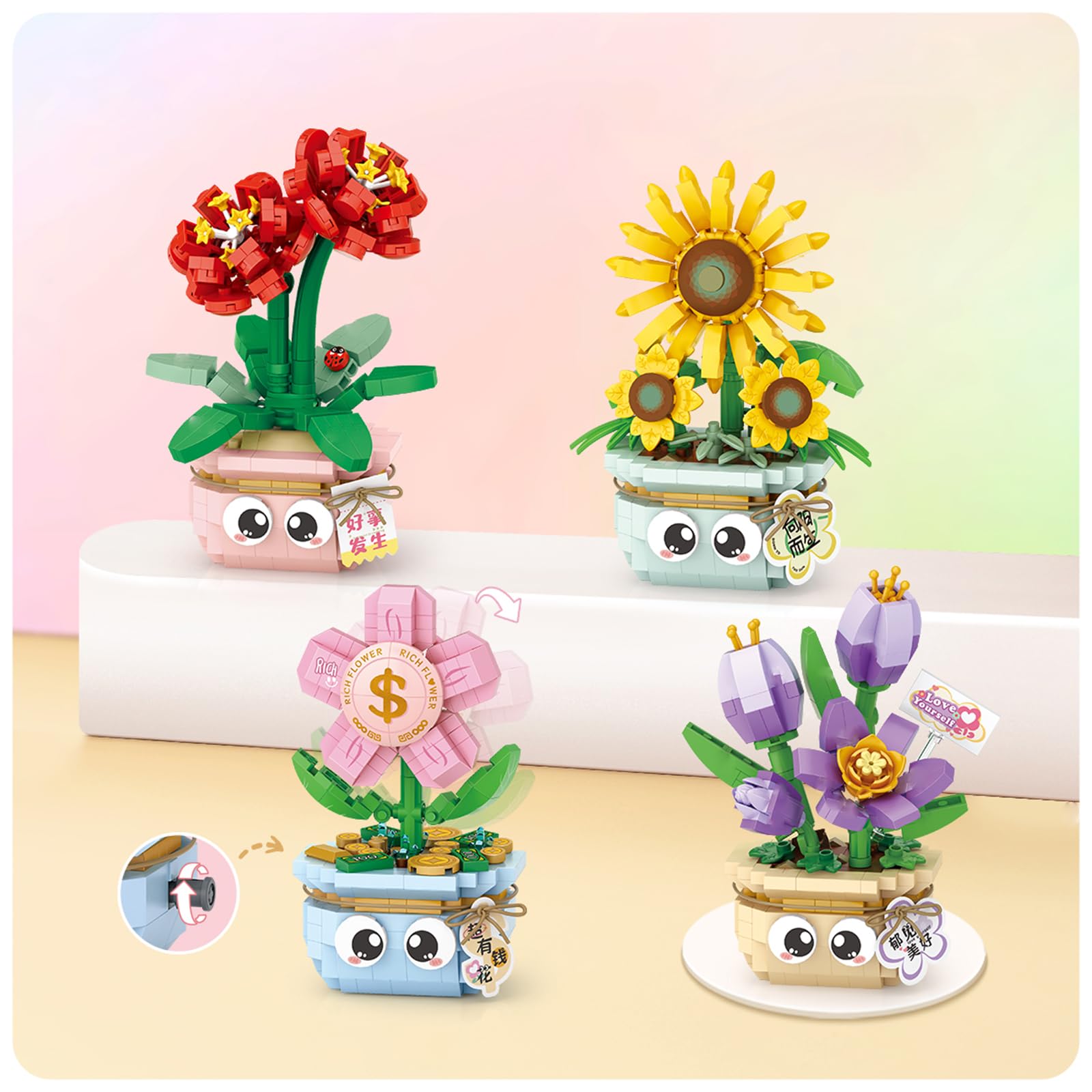 MEIEST Mini Flower Succulent Bonsai Building Blocks,Simulation Pot Plant Particle Flower Botanical Collection Construction Building Bricks Toy,Home Decors (Tulip) - Image 3