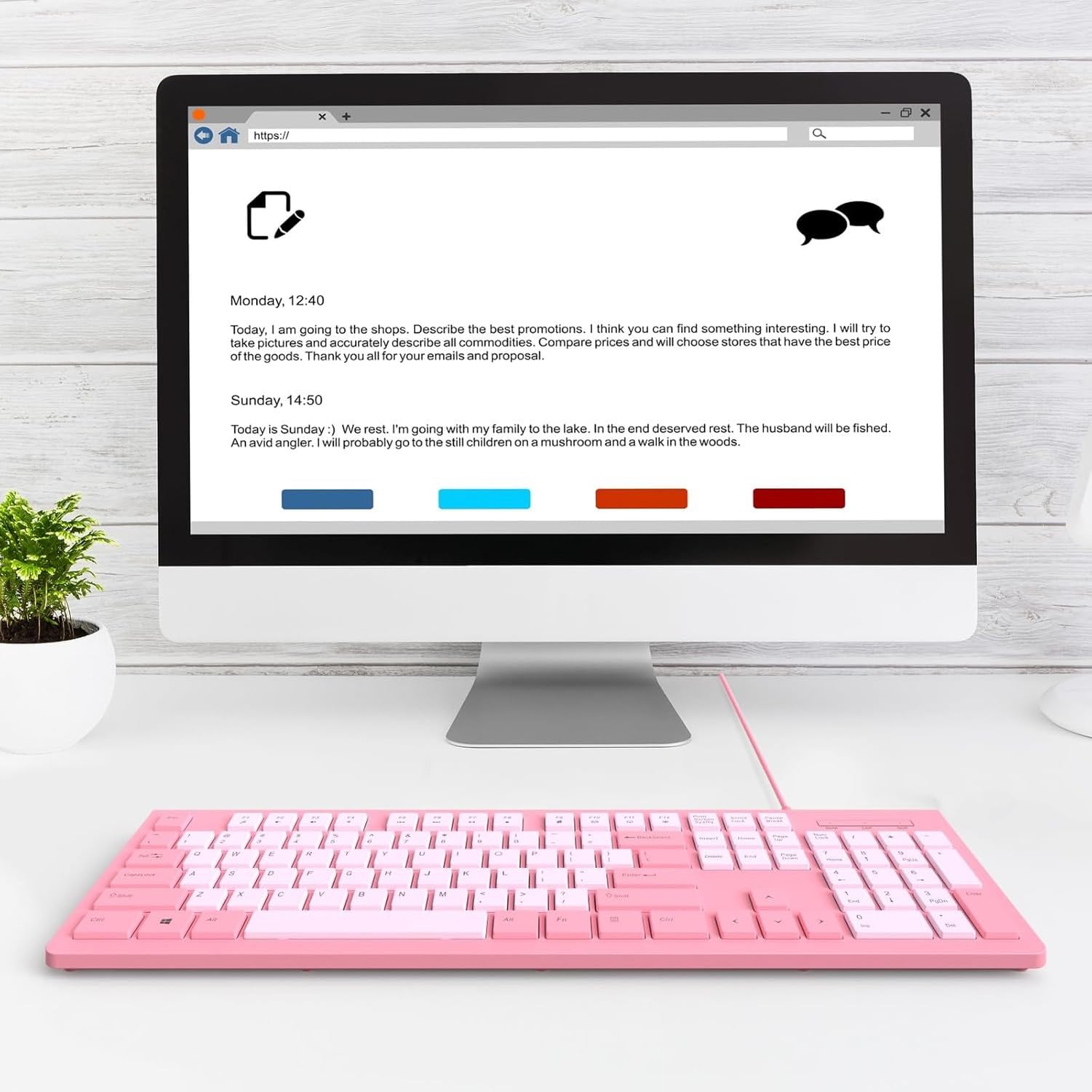 Tastiera USB Computer Cablata, Layout Italiano, Tasti Chiclet Silenziosi, Antiriflusso, Tastiera Numerica, Stabile Pieghevole, Indicatori Caps, Lettere Indelebi, Rose Pink, Pack of 1