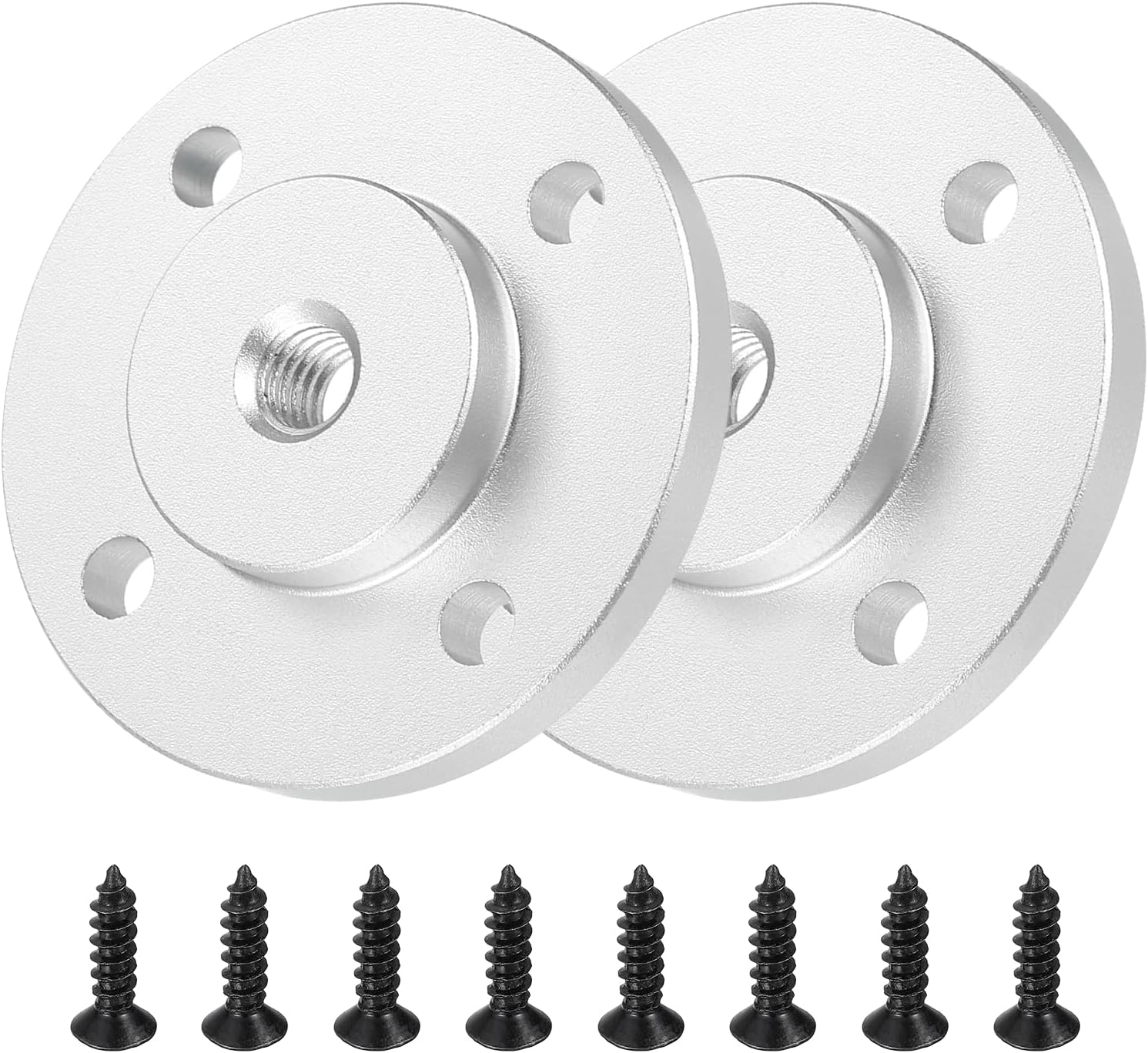 PATIKIL M6x1 Female Thread Microphone Flange Mount, 2Pcs Desktop Gooseneck Table Mounts Base with Round Head Screw for Gooseneck Hose Adapter, Silver