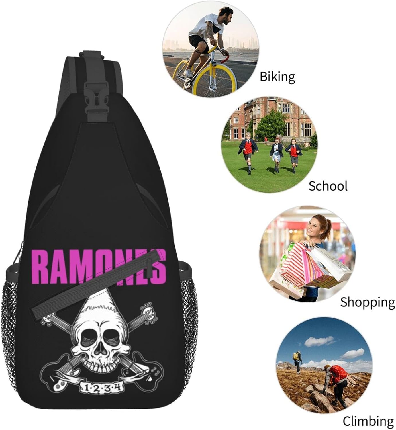 [RFSFOP] 斜め掛け ラモーンズ ボディバッグ メンズ レディース 大容量 軽量 ショルダーバッグ メンズ 斜めがけ 左右両掛