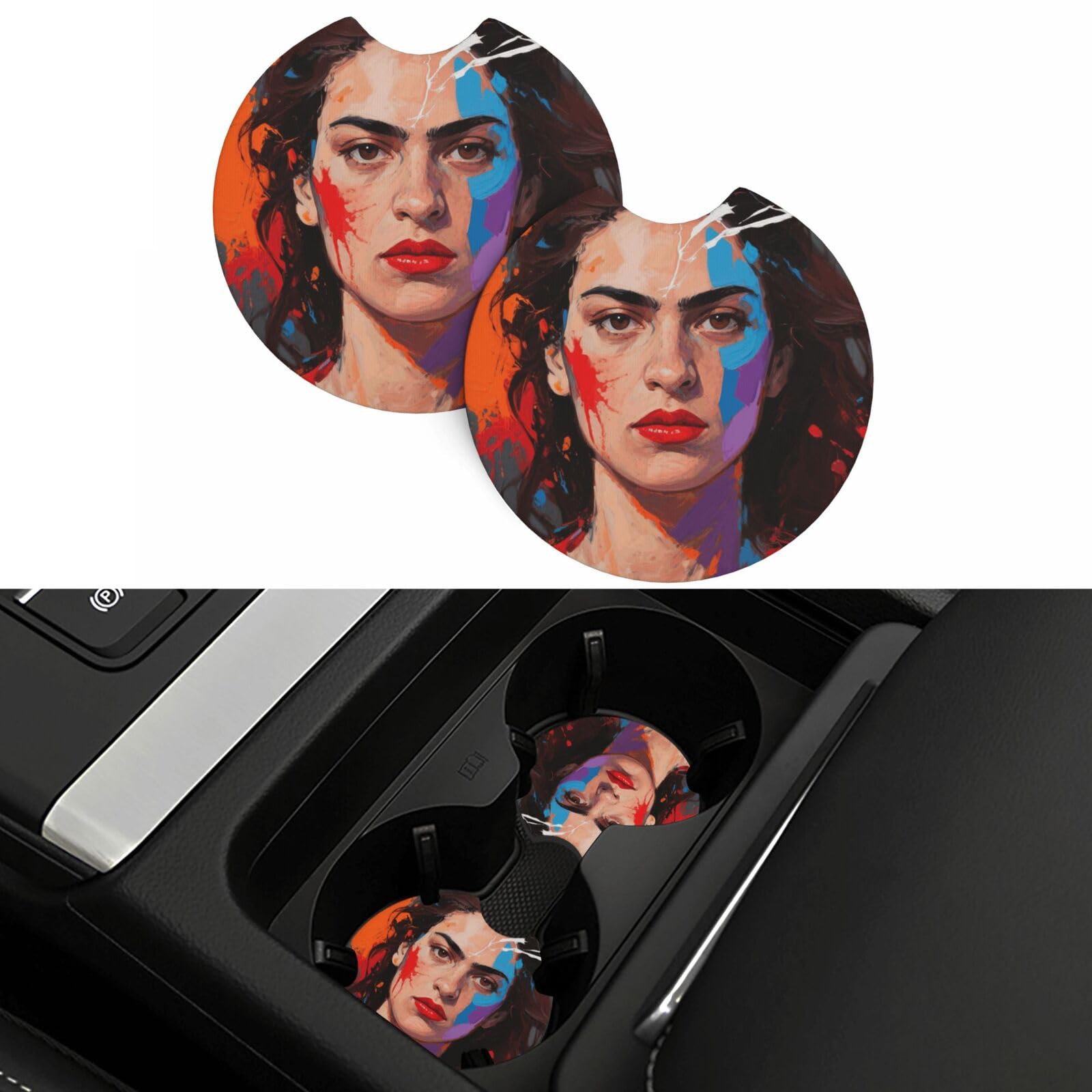 2 Pack Car Coasters,2.7" Universal Car Cup Holder Coasters Non-Slip Neoprene Cup Pad Mat Coaster Car Interior Accessories for Women Men Abstract Women