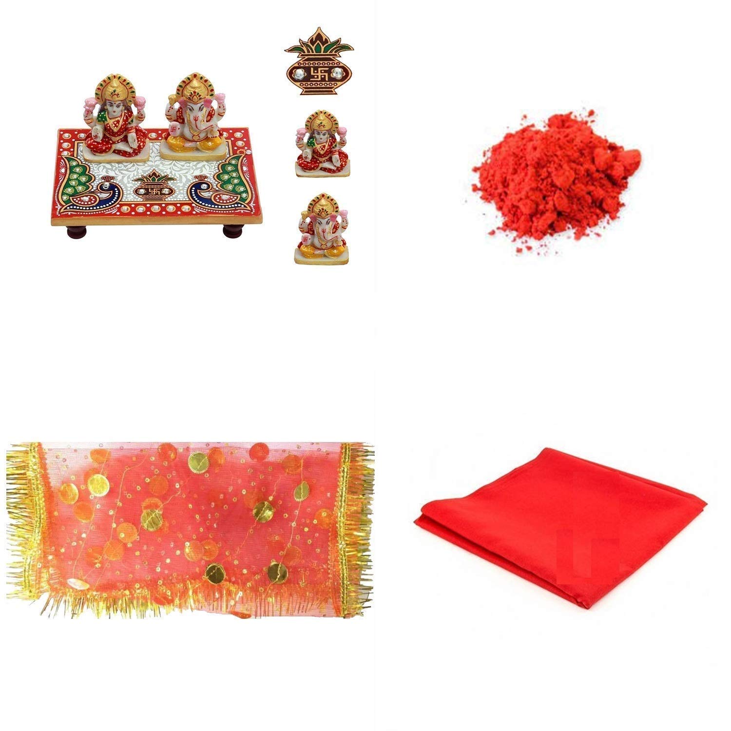 UK Hub Diwali/Navratri Pooja Special Combo Laxmi Ganesh Chowki (Red)