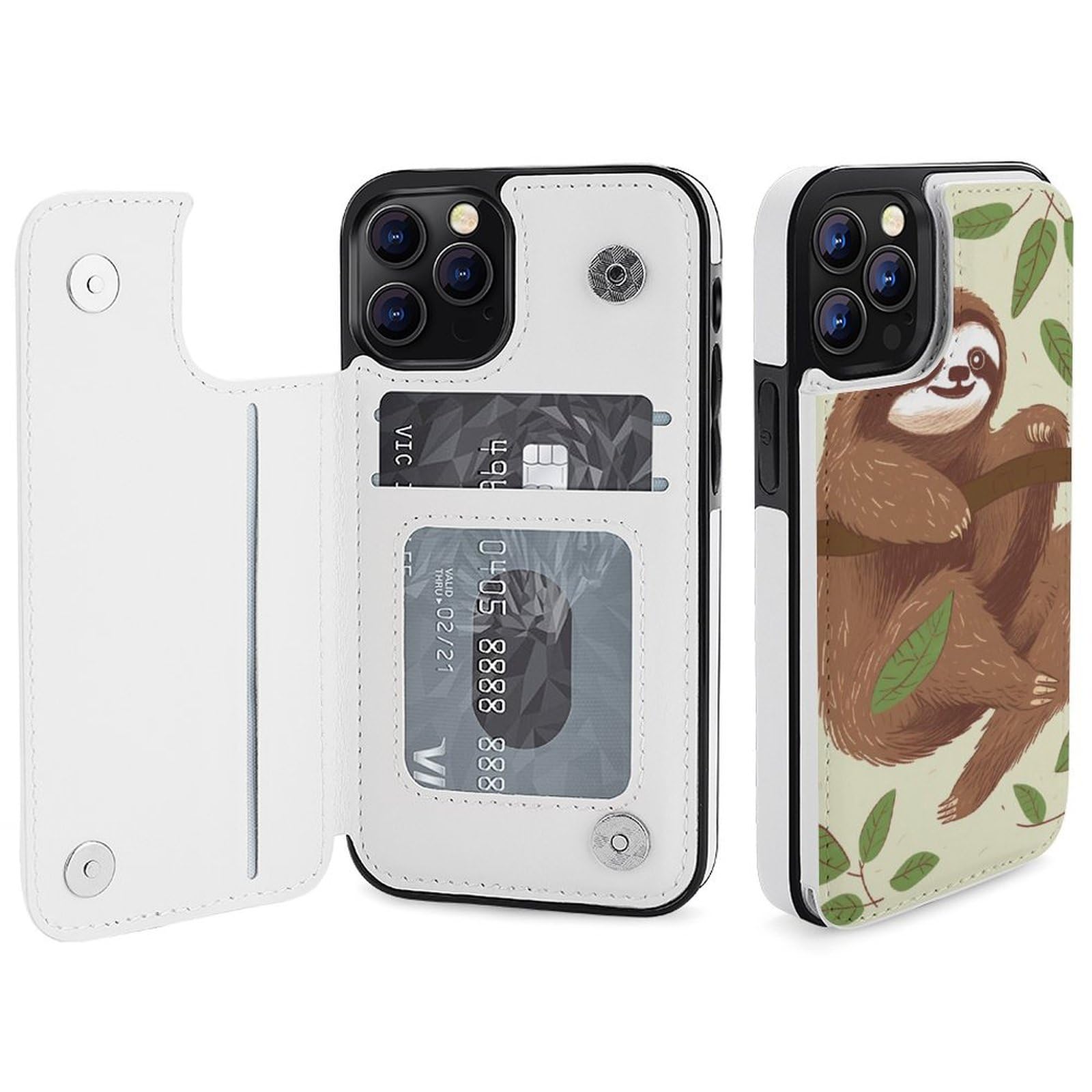 Fundas tipo cartera para iPhone 12 Pro, con estampado de perezoso marrón, funda de piel con ranuras para tarjetas