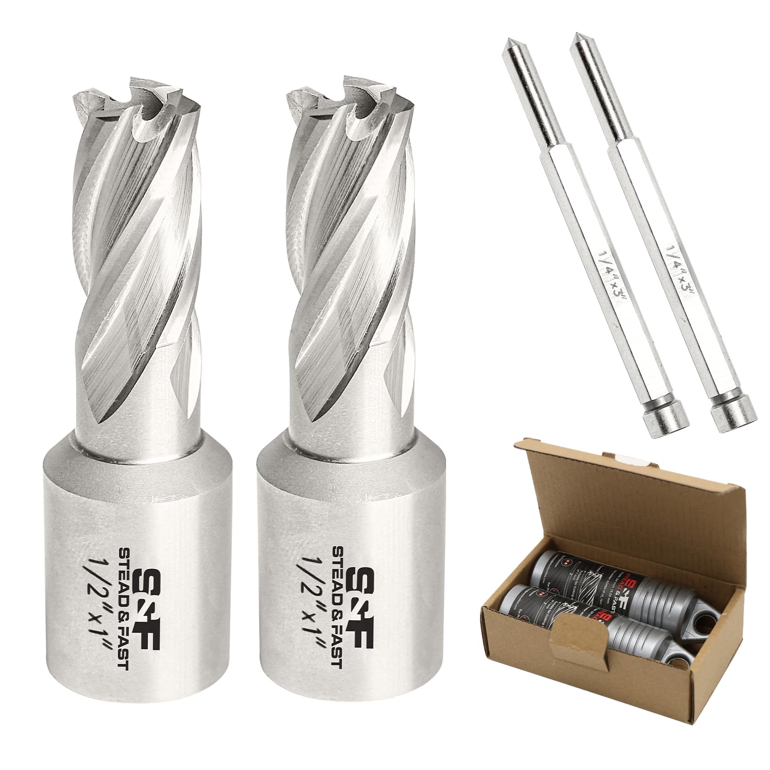 S&F STEAD & FAST Annular Cutter Set, 2-pc, 1/2" Diameter x 1" Depth of Cut for Magnetic Drill Press