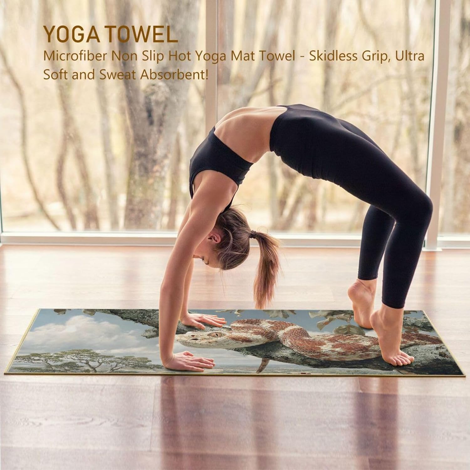 Snake Branch Hot Yoga Towel – Stylish, Non-Slip, Grip Dots, Super Absorbent, 27" x 73" - Yoga Mat Towels for Exercise, Fitness