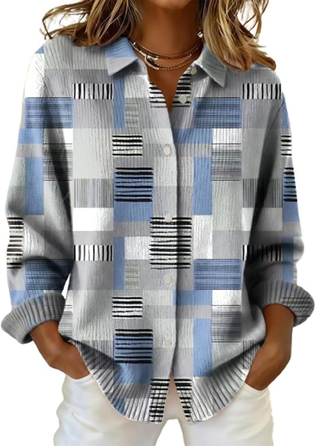 Women’s Plaid Print Buttoned Cardigan Sweater Soft Long-Sleeve Checkered Knitwear