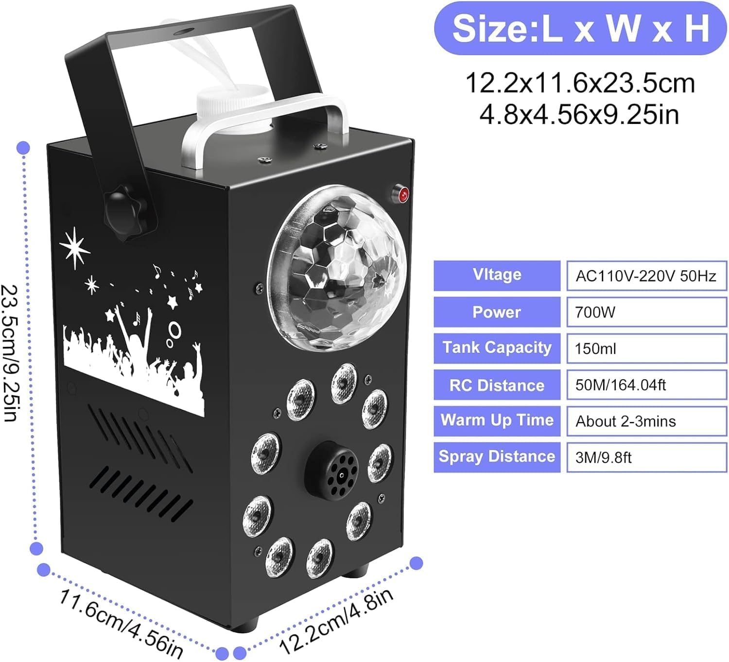 Macchina del Fumo, Macchina Fumo 700W con Palla da Discoteca a LED, Macchina del Fumo con Telecomando per Decorazioni, Halloween, Natale, Feste e Spettacoli Teatrali