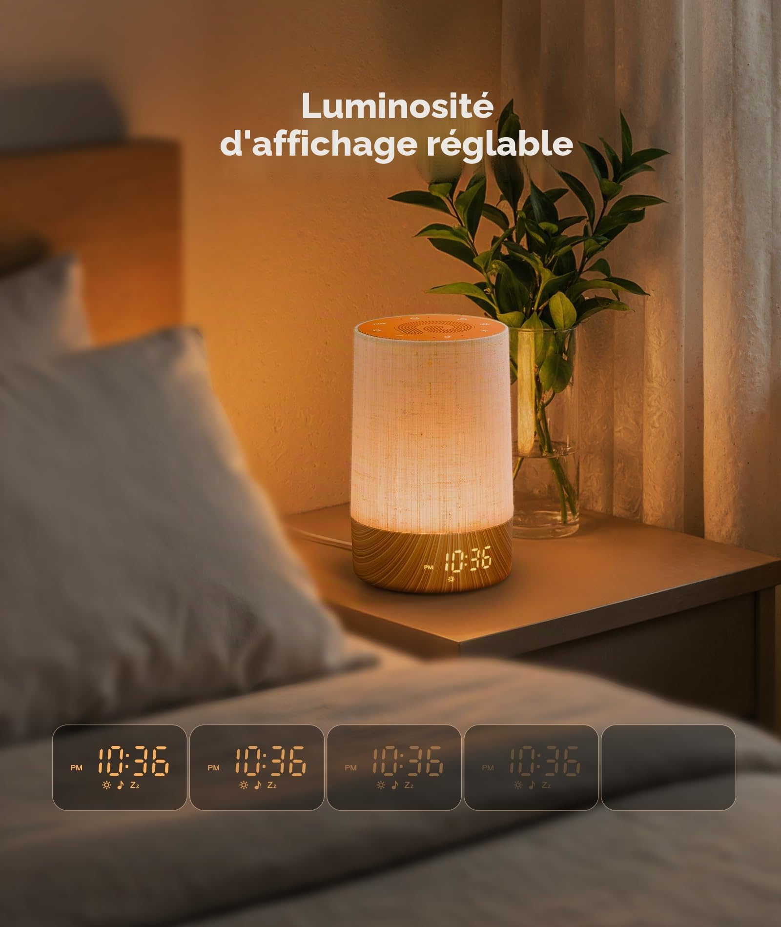 Dreamegg Réveil Lumineux Simulateur d’Aube, Machine Bruit Blanc 29 Sons Apaisants, Lampe de Chevet 20 Niveaux Luminosité, Écran 5 Niveaux, Minuterie & Snooze
