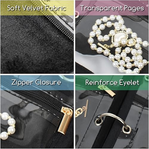 Miniatura 6 de Estuche organizador de joyas de viaje, pequeñas bolsas de joyería de almacenamiento de joyas, carpeta de anillos con bolsa de terciopelo