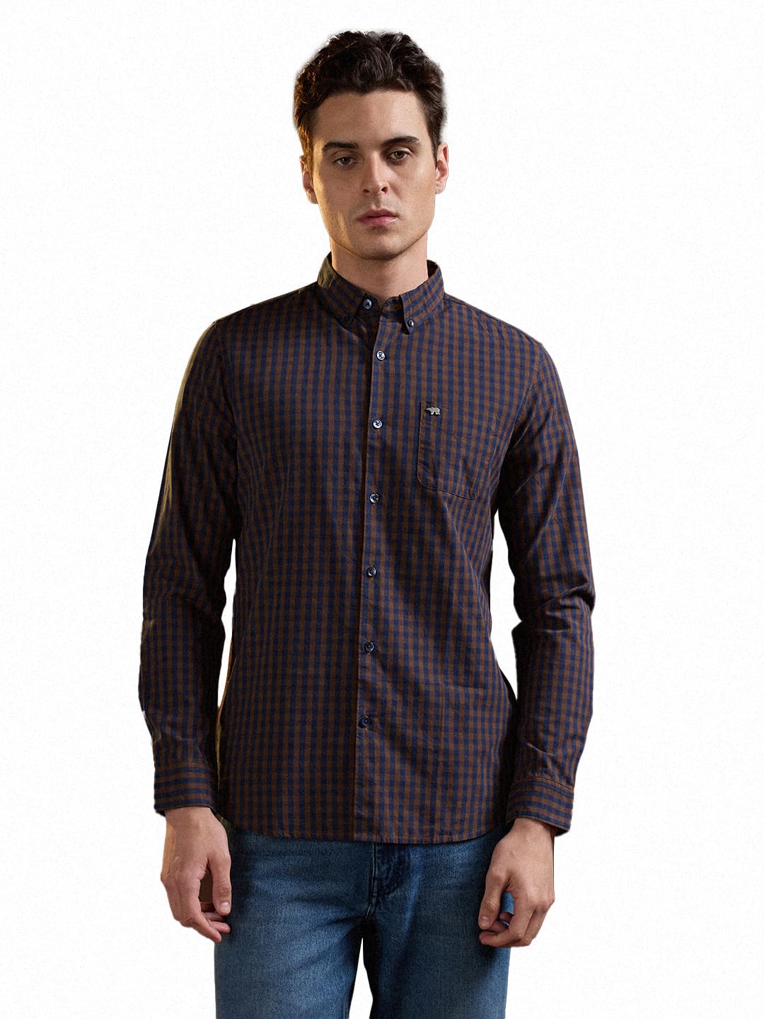the bear house Men's Cotton Checked Slim Fit Shirt_Blue-picture-22