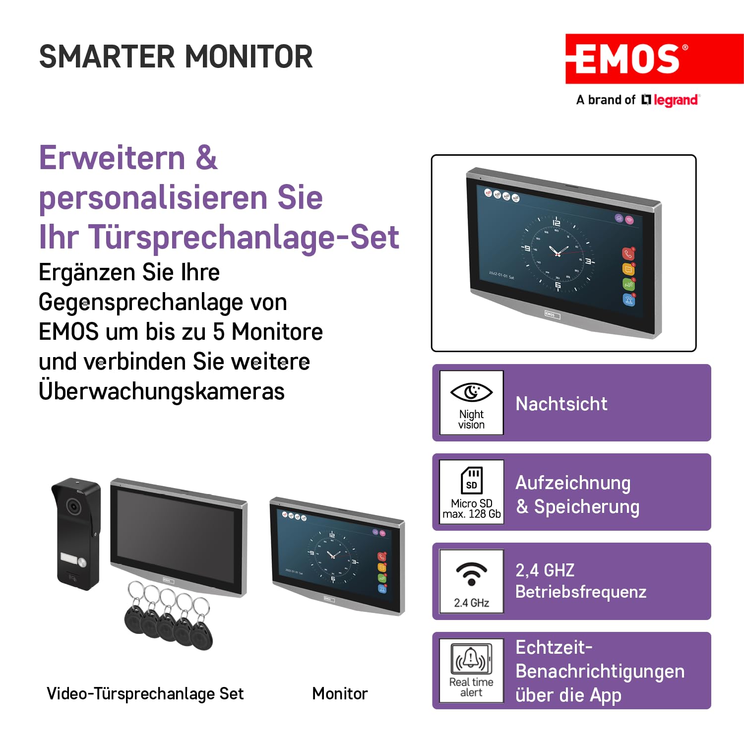 EURA VDP-45A3 Alpha Video Door Intercom 4-Wire Intercom System, 7-Inch Colour Monitor, Black