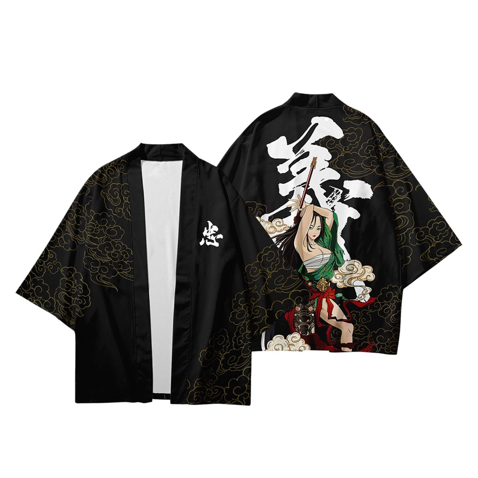 Generisch Conjunto de kimono para hombre, traje de verano tradicional, estampado japonés, cárdigan suelto y pantalones casuales, ropa holgada samurai, traje casual retro, traje deportivo Harajuku